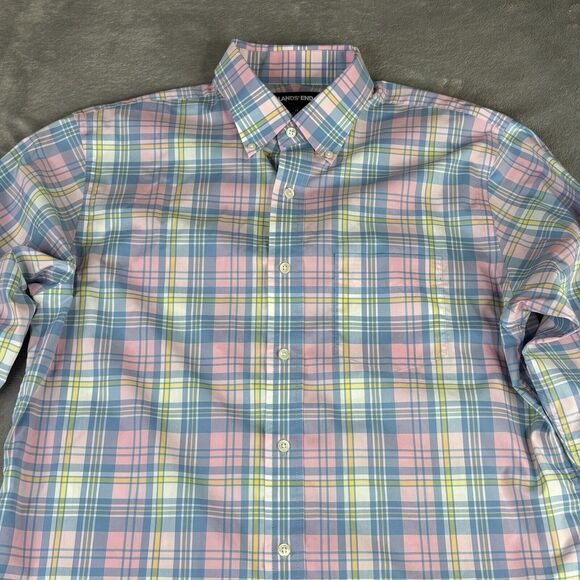 Lands End Button Down Shirt Mens M 15-15.5 Pink Blue Plaid Traditional Fit‎ - Picture 4 of 10